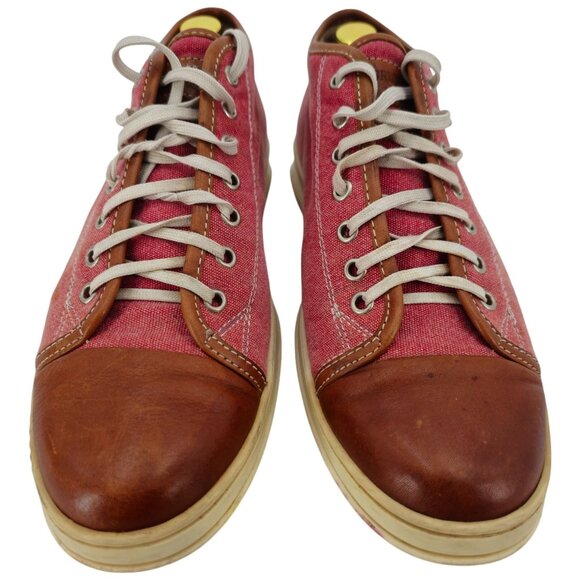 Bruno Magli Italy Burgundy Brown Canvas Leather Mid Sneakers Mens 7 Casual Shoes - Picture 11 of 15